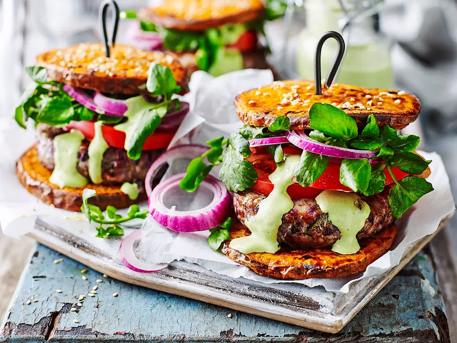 Süßkartoffel-Burger Spicy beef TS Rezept Süßkartoffel-Burger Spicy beef TS Rezept