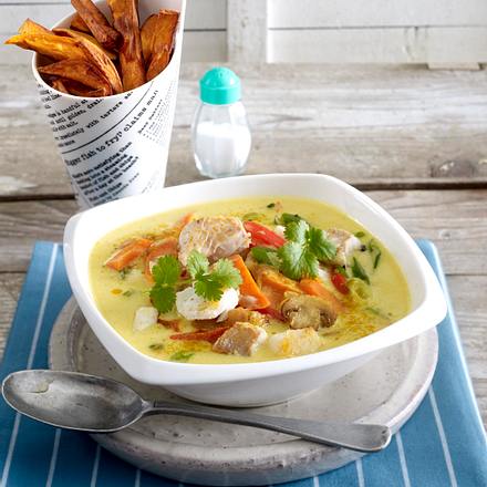 Süßkartoffel-Pommes zu Fischcurry Rezept Süßkartoffel-Pommes zu Fischcurry Rezept