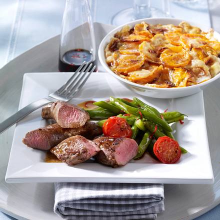 Süßkartoffelgratin zu Lamm mit grünen Bohnen Rezept