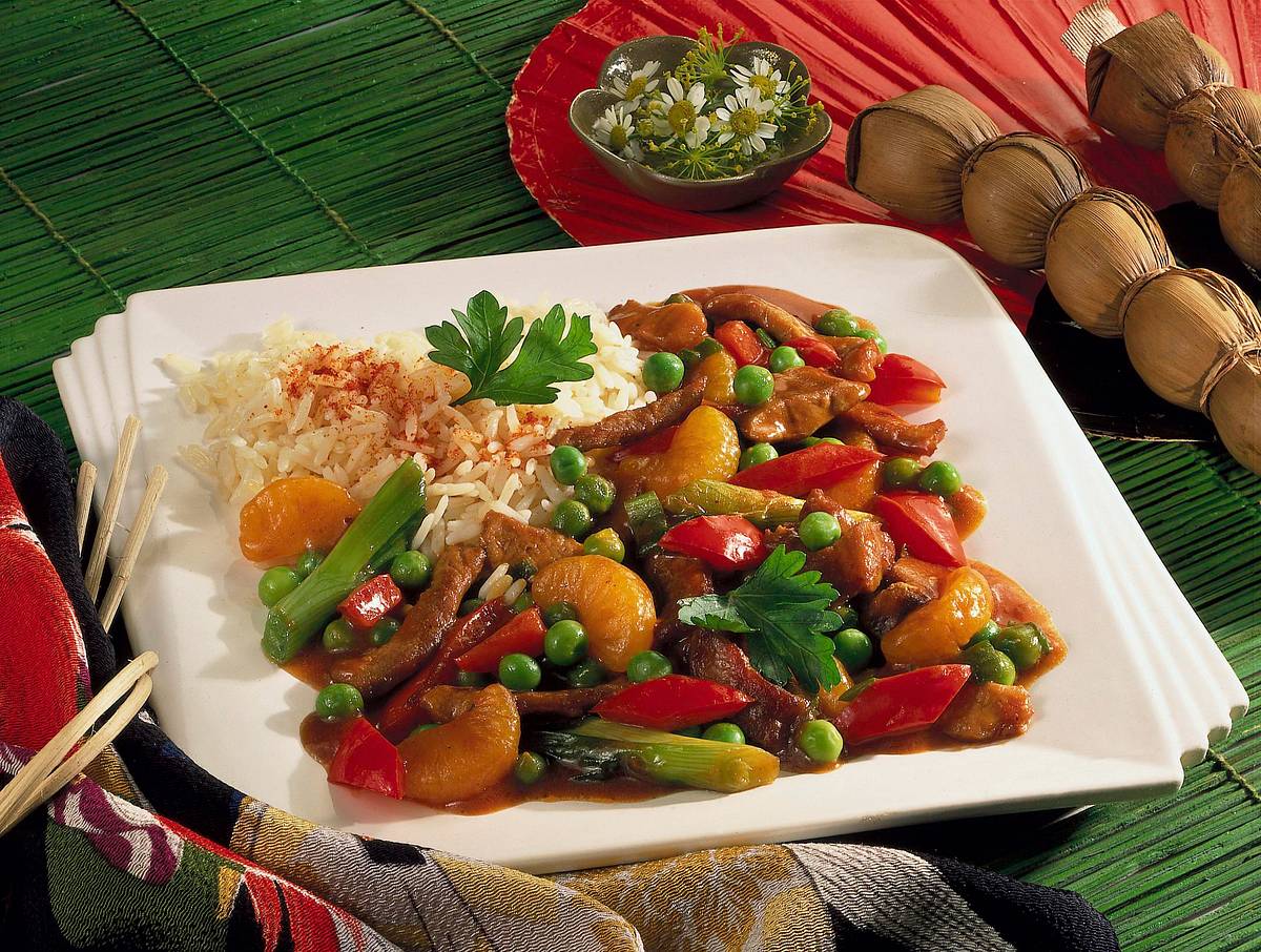 Süß-saures Schweinefleisch mit Reis Rezept