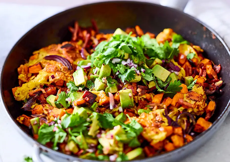 Süßkartoffeliges Bauernfrühstück Rezept Süßkartoffeliges Bauernfrühstück Rezept