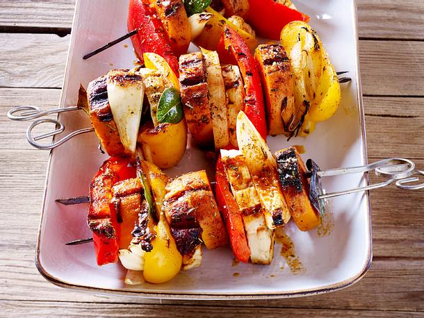 Süßkartoffelspieße mit Halloumi Rezept