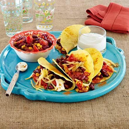 Tacoshells „Speedy Gonzales“ mit Chilibohnen-Gemüse Rezept Tacoshells „Speedy Gonzales“ mit Chilibohnen-Gemüse Rezept