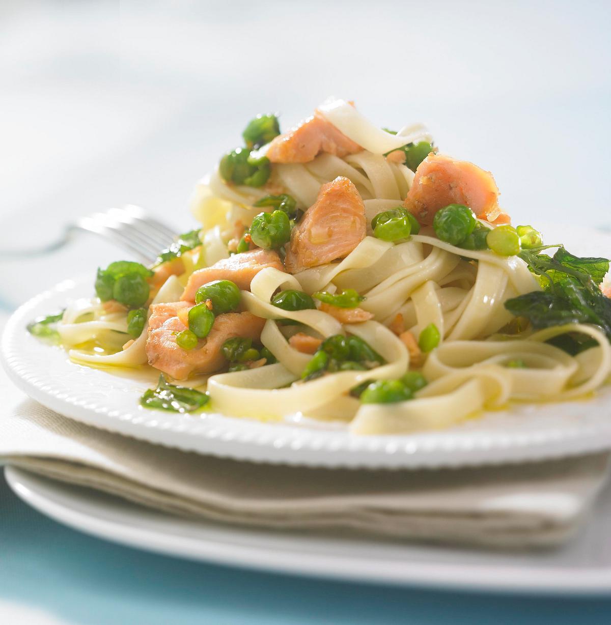 Tagliatelle mit Lachs in Erbsen-Minz-Soße Rezept