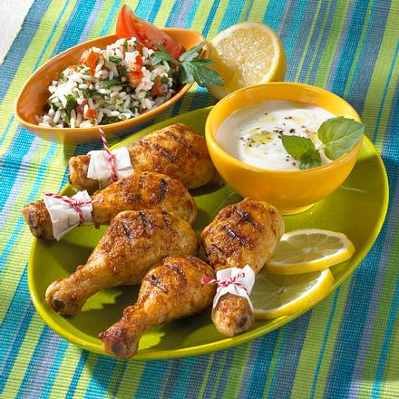 Tandoori-Hähnchenkeule mit Reissalat Rezept Tandoori-Hähnchenkeule mit Reissalat Rezept
