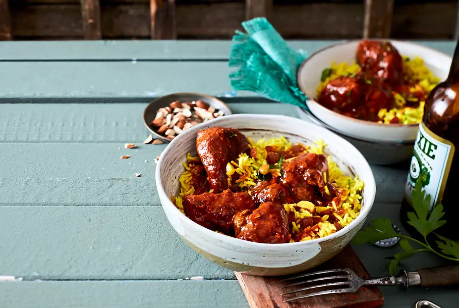 Tandoori-Lamm auf Mandel-Curryreis Rezept Tandoori-Lamm auf Mandel-Curryreis Rezept