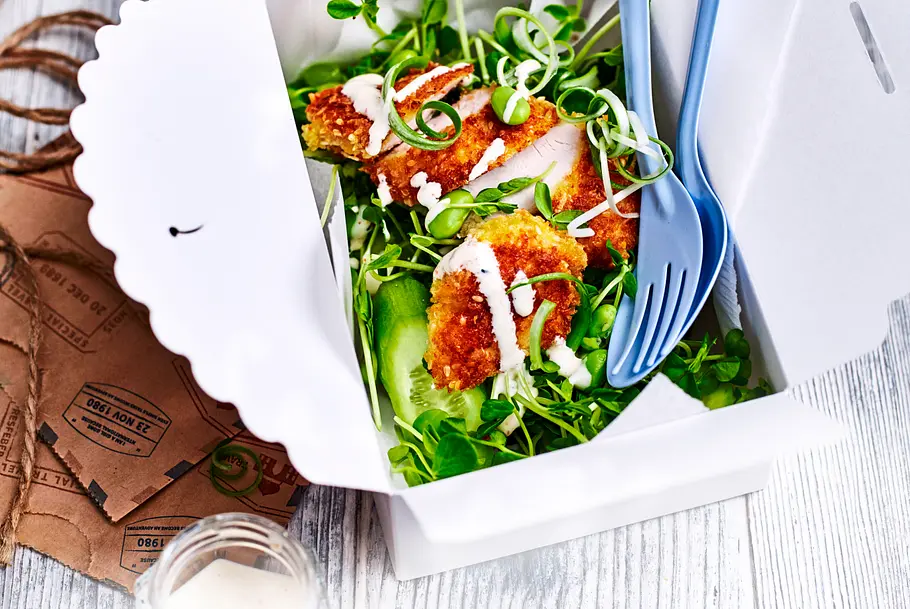 Teddys grüner Salat mit Sesam-Hähnchen Rezept Teddys grüner Salat mit Sesam-Hähnchen Rezept