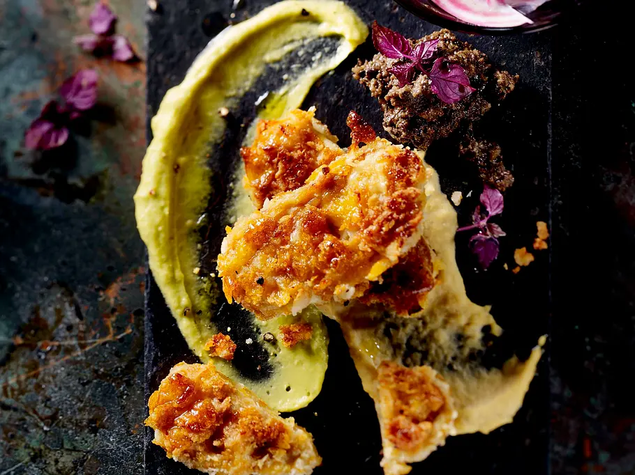 Tempeh-Piccata mit dreierlei Dips und weiße Bete-Salat Rezept