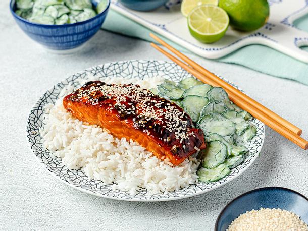 Teriyaki-Lachs Mit Basmatireis Und Gurkensalat Rezept | LECKER