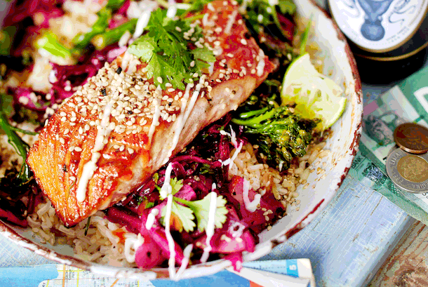 Tofino-Surfbowl mit glasiertem Lachs Rezept