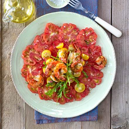 Tomaten-Carpaccio mit Garnelen Rezept Tomaten-Carpaccio mit Garnelen Rezept