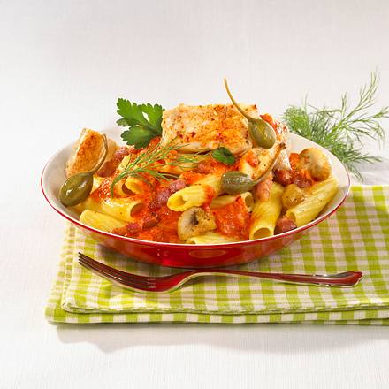 Tomaten-Rigatoni mit Bratfisch Rezept