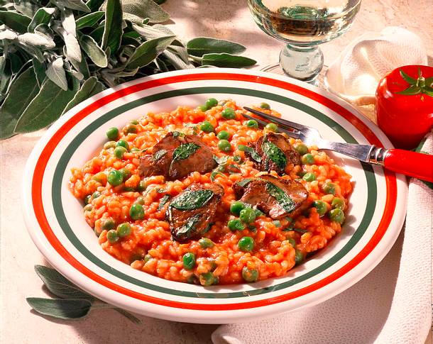 Tomaten-Risotto mit Hähnchenleber Rezept Tomaten-Risotto mit Hähnchenleber Rezept