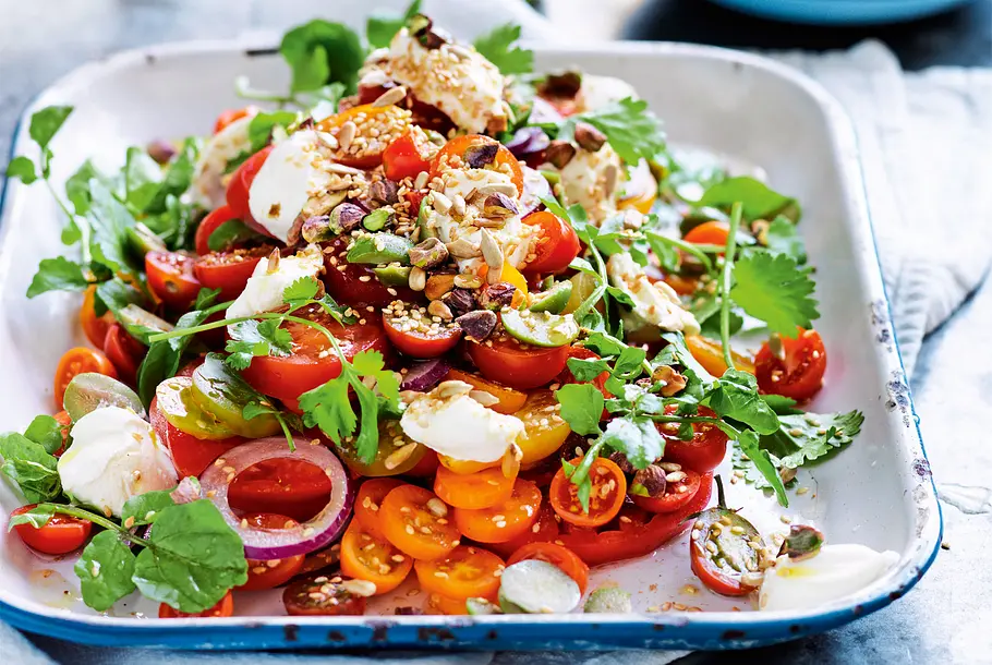 Tomatencarpaccio mit Joghurtfrischkäsebällchen Rezept Tomatencarpaccio mit Joghurtfrischkäsebällchen Rezept