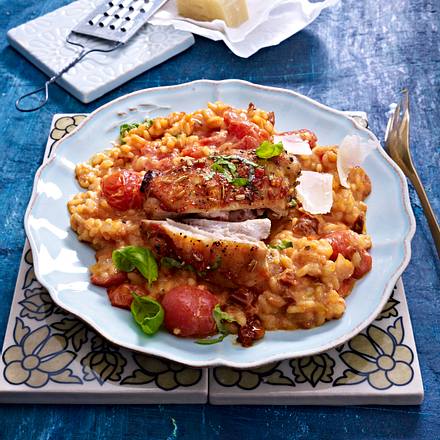 Tomatenrisotto mit Orangenhähnchen Rezept Tomatenrisotto mit Orangenhähnchen Rezept