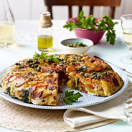 Tortilla mit Paprika, Spinat und Feta Rezept Tortilla mit Paprika, Spinat und Feta Rezept