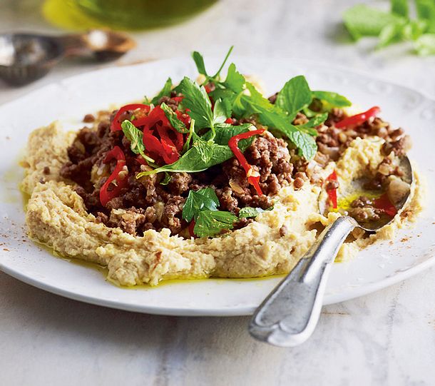 Turbo-Hummus mit Chili-Zimt-Hack Rezept Turbo-Hummus mit Chili-Zimt-Hack Rezept