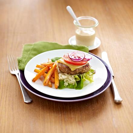 Turkey Reuben Burgers with Spicy Carrot Fries Rezept
