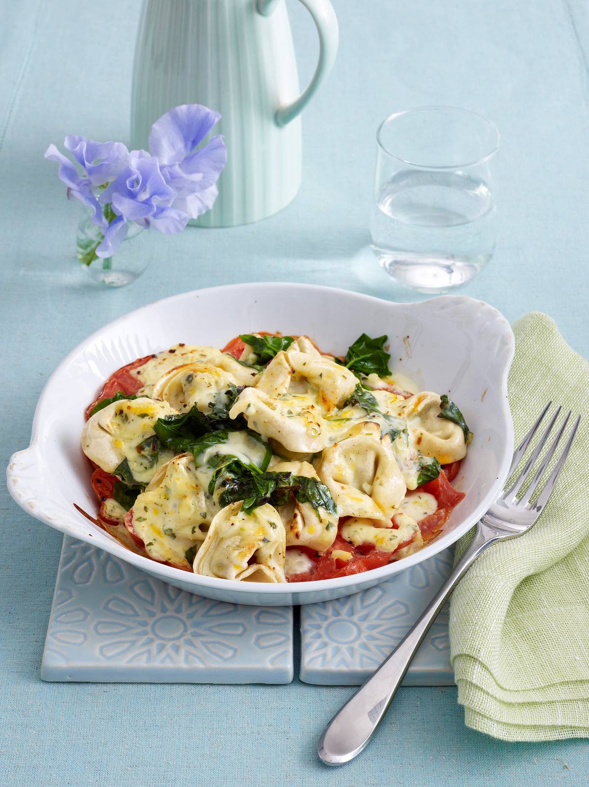 Überbackene Tortelloni mit Spinat Rezept