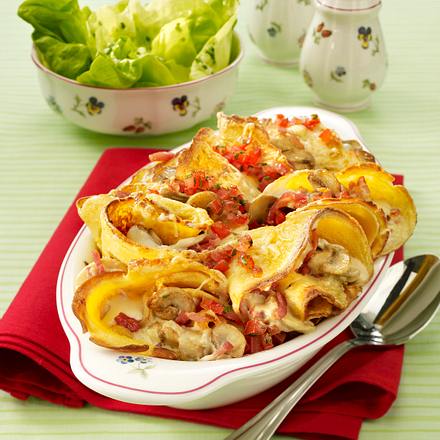 Überbackene Pfannkuchen mit Pilzragout Rezept