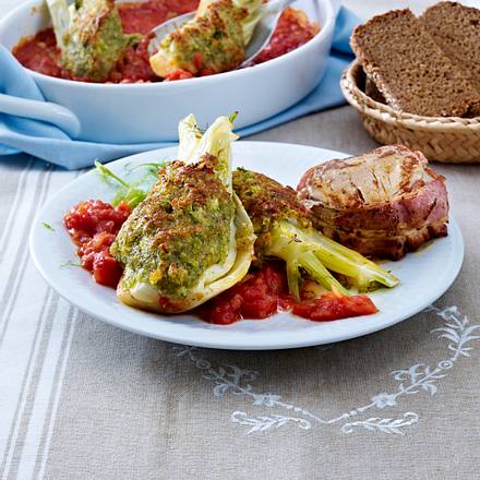 Überbackener Fenchel zu Speck-Medaillons Rezept Überbackener Fenchel zu Speck-Medaillons Rezept