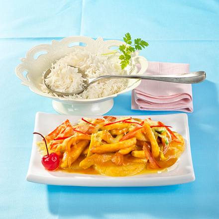 Überbackenes Hawaii-Kokos-Geschnetzeltes mit Hähnchen Rezept Überbackenes Hawaii-Kokos-Geschnetzeltes mit Hähnchen Rezept