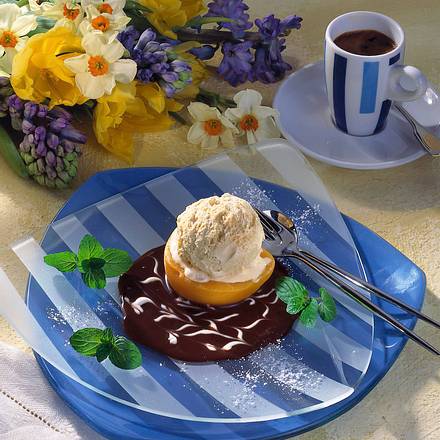 Vanille-Eis auf Schokosoße Rezept