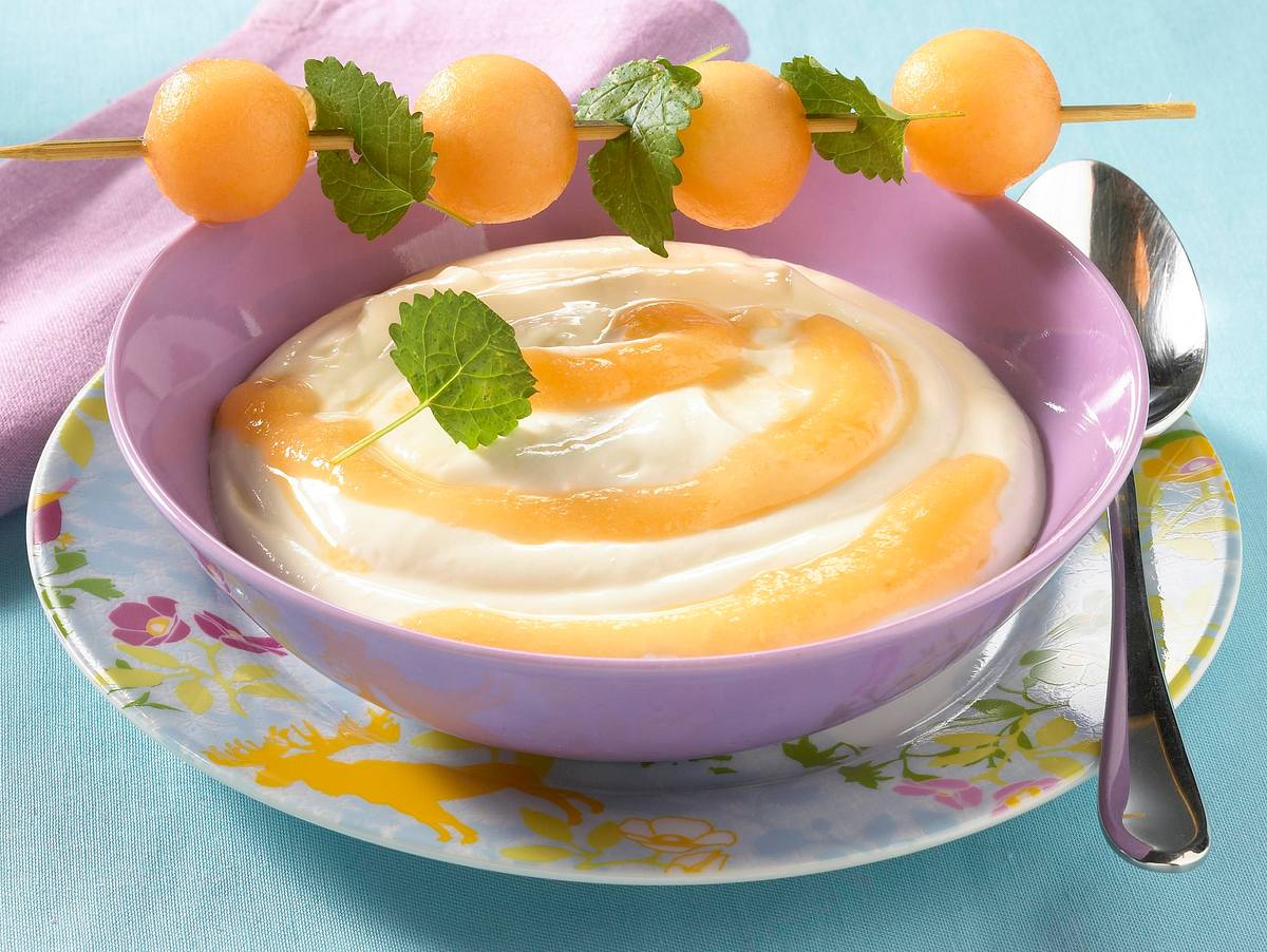 Vanille-Quarkspeise mit Honigmelonenspieß Rezept