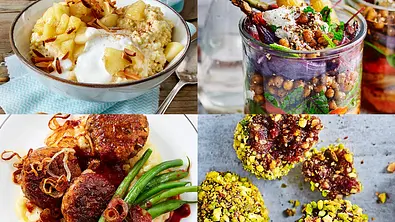 Foto-Collage mit 4 veganen Gerichten aus dem veganen Wochenplan - Foto: LECKER @ Bauer Media Group