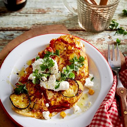 Vegetarisches Bauernfrühstück mit Paprika und Zucchini Rezept