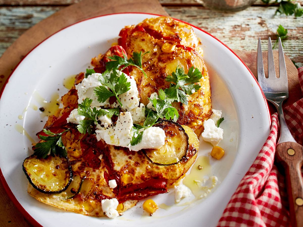 Vegetarisches Bauernfrühstück mit Paprika und Zucchini Rezept