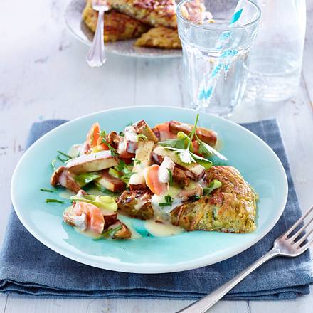 Veggie-Geschnetzeltes Züricher Art mit Möhren-Nuss-Rösti Rezept Veggie-Geschnetzeltes Züricher Art mit Möhren-Nuss-Rösti Rezept