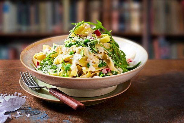 Veggie-Pasta mit Schlauberger-Topping Rezept Veggie-Pasta mit Schlauberger-Topping Rezept
