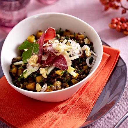 Warmer Linsensalat mit geräucherter Entenbrust Rezept