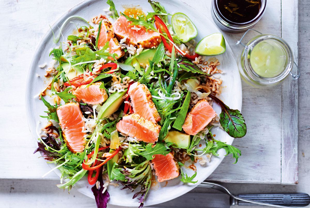 Wasabilachs auf Reissalat Rezept