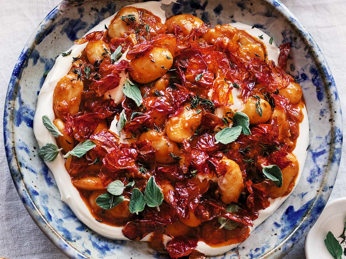 Weiße Riesenbohnen mit gerösteten Kirschtomaten