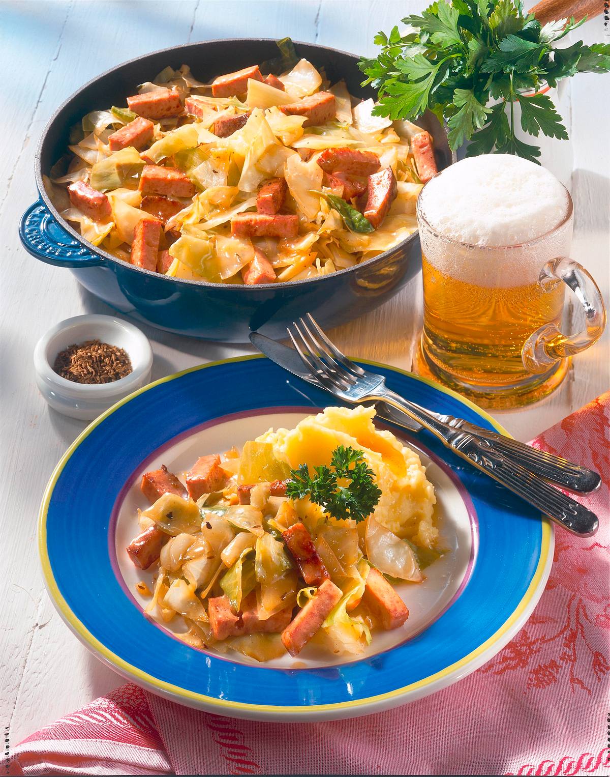 Weißkohl-Pfanne mit Fleischkäse Rezept