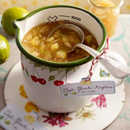 Weiße-Pfirsiche-Konfitüre mit Limette Rezept Weiße-Pfirsiche-Konfitüre mit Limette Rezept