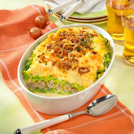 Wirsing-Kartoffelpüree mit Rostbratwürstchen Rezept Wirsing-Kartoffelpüree mit Rostbratwürstchen Rezept
