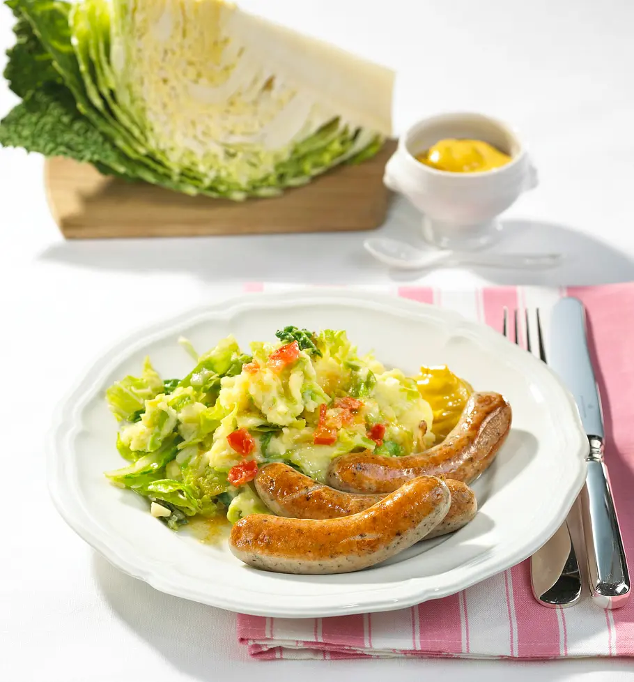 Wirsing-Püree zu Nürnberger Würstchen Rezept Wirsing-Püree zu Nürnberger Würstchen Rezept