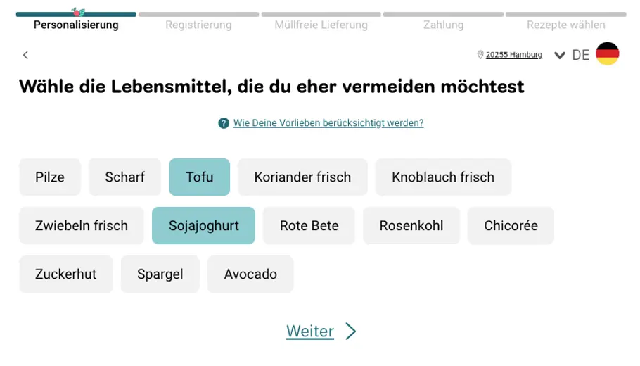Zutaten bei Wyldr ausschließen Zutaten bei Wyldr ausschließen