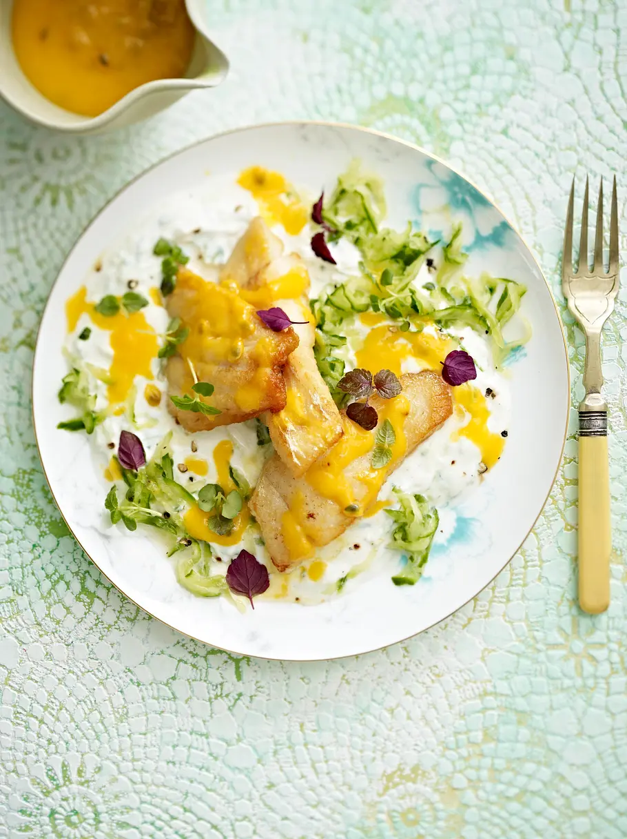 Zander mit Mango-Maracuja-Dressing Rezept Zander mit Mango-Maracuja-Dressing Rezept