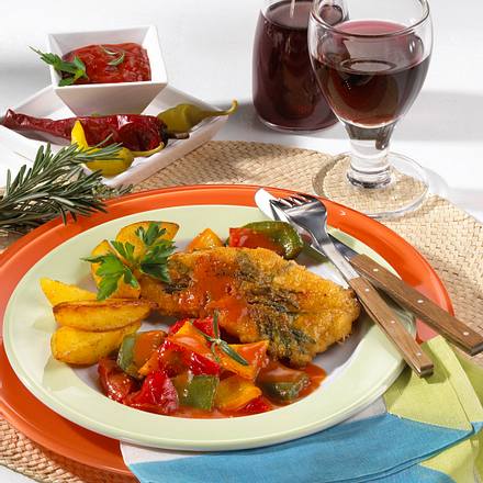 Zigeunerschnitzel mit Kartoffelspalten Rezept Zigeunerschnitzel mit Kartoffelspalten Rezept