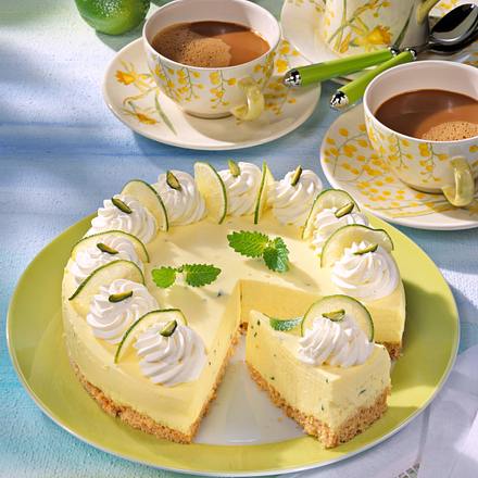 Zitronen-Limettentorte mit Löffelbiskuitboden (für 8 Stücke) Rezept Zitronen-Limettentorte mit Löffelbiskuitboden (für 8 Stücke) Rezept
