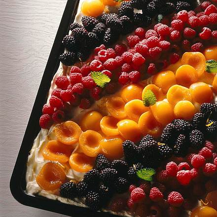 Zitronenblechkuchen mit buntem Obstbelag Rezept Zitronenblechkuchen mit buntem Obstbelag Rezept