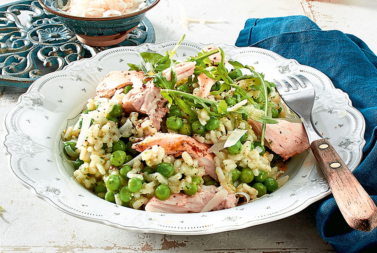 Zitronenhähnchen auf grünem Risotto Rezept