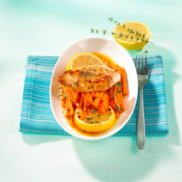 Zitronenhuhn mit Karamellmöhren Rezept