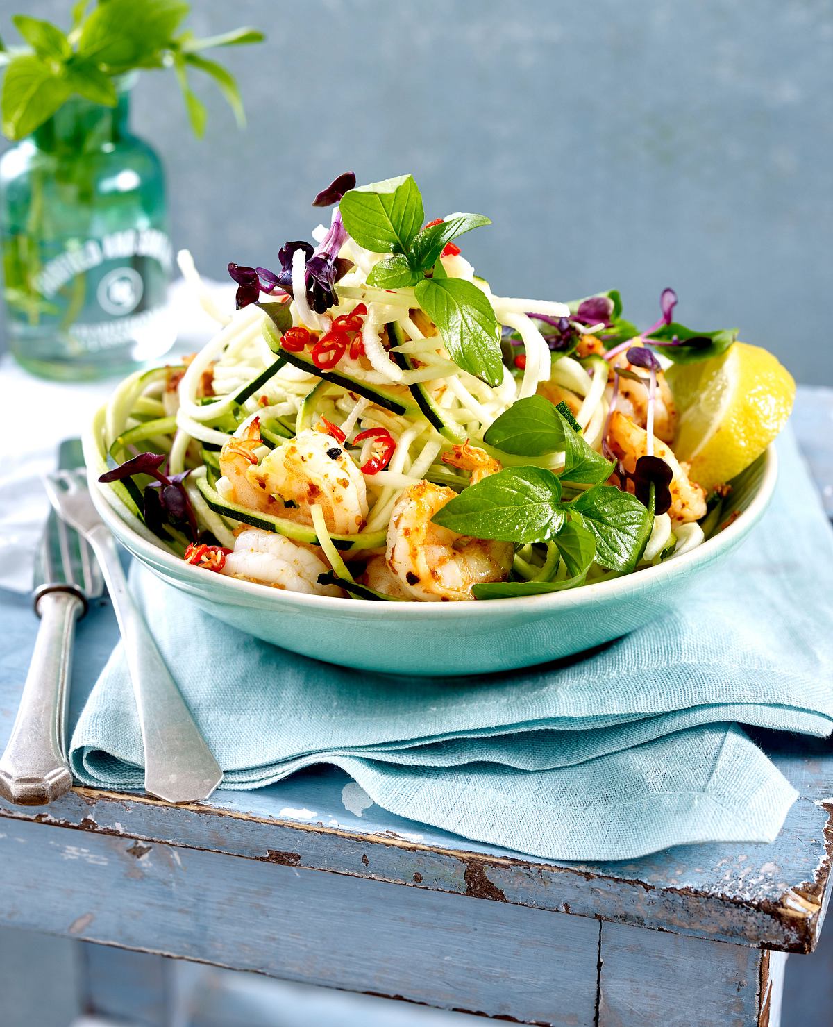 Zucchininudeln mit Garnelen Rezept