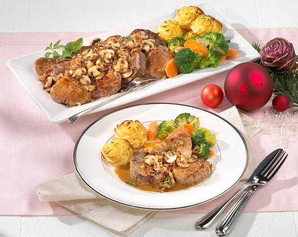 Zweierlei Filets mit Pilzkruste Rezept