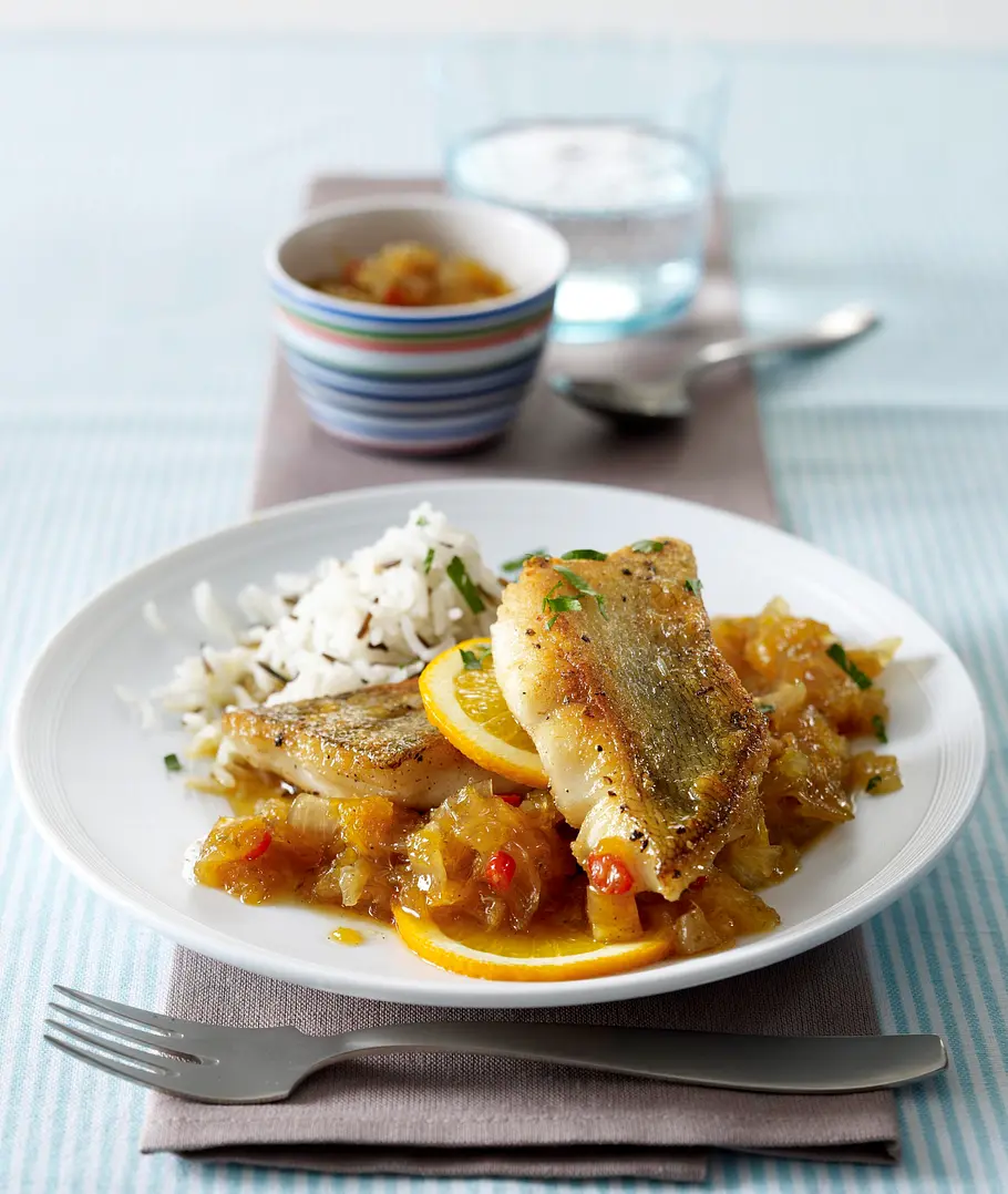 Zwiebel-Orangen-Chutney zu Zanderfilet Rezept